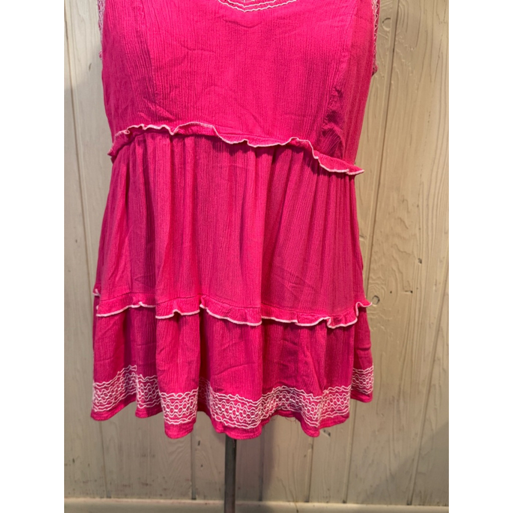 Torrid Babydoll Crinkle Gauze Embroidered Tiered Pink Top, Size 2/18-20 - Picture 3 of 10